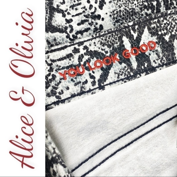 ALICE + OLIVIA Snakeprint Skinny Stretchy High Rise Ankle Jeans, Size 29 - Picture 7 of 9